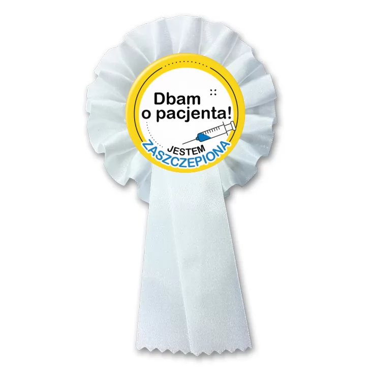 przypinka kotylion Dbam o pacjenta. Jestem zaszczepiona!