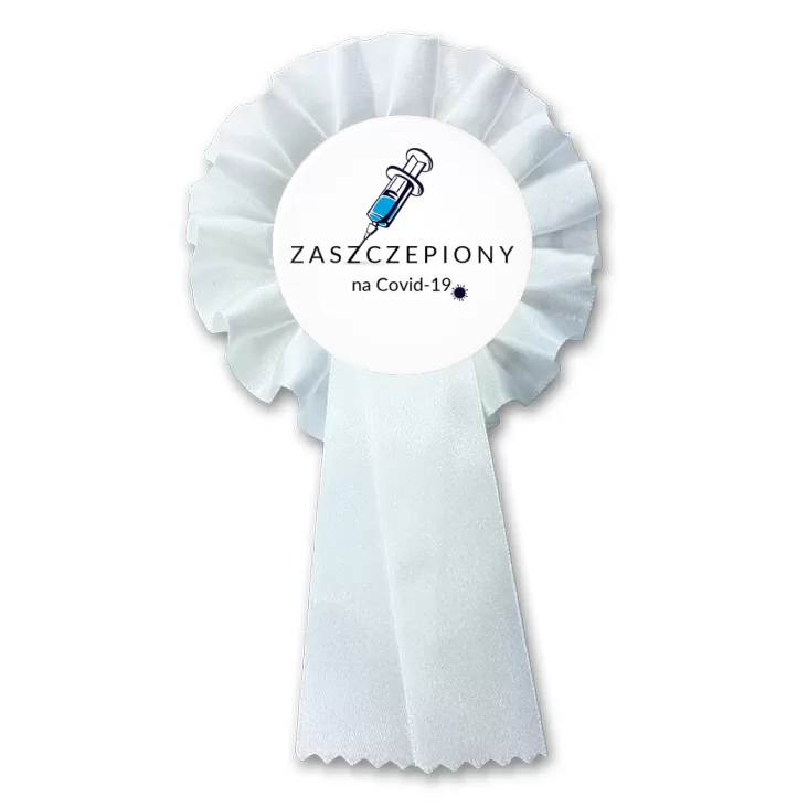 przypinka kotylion Zaszczepiony na Covid-19