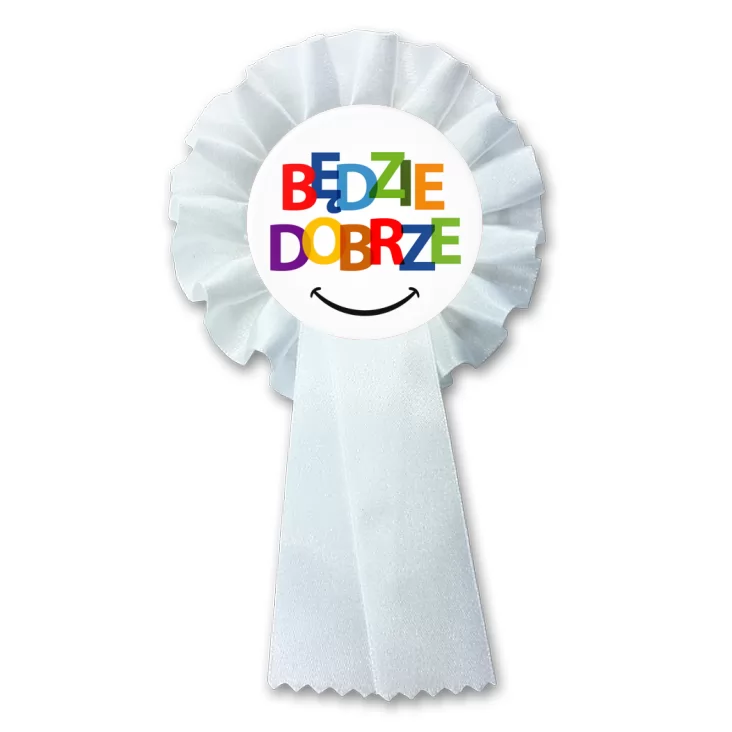 przypinka kotylion Kolorowy napis Będzie dobrze