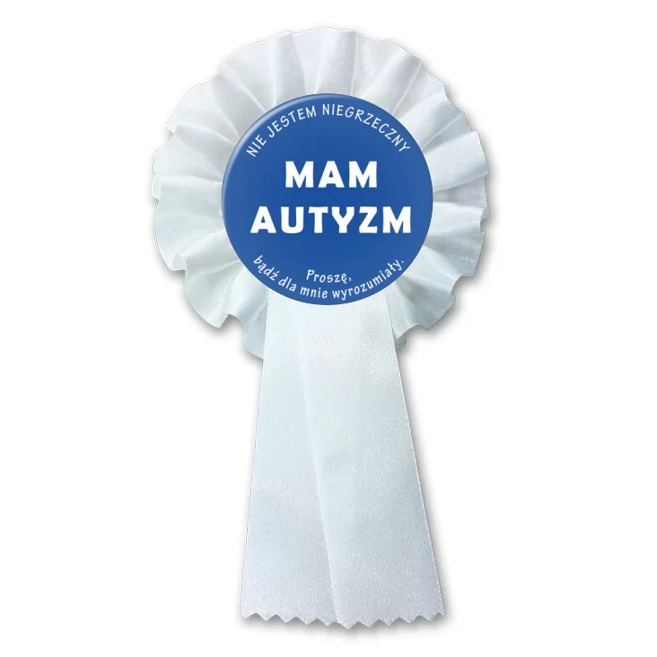 przypinka kotylion Mam autyzm. Nie jestem nigrzeczny.