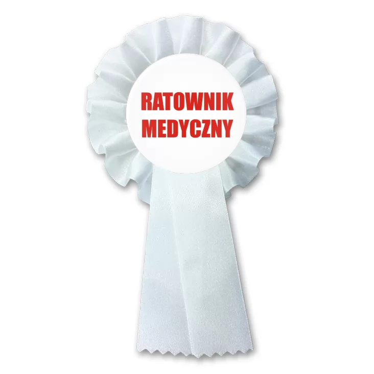 przypinka kotylion Ratownik Medyczny czerwony napis