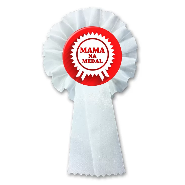 przypinka kotylion Mama na medal z rozetą