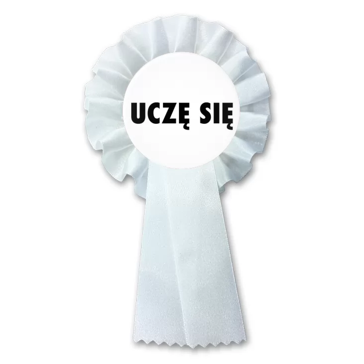 przypinka kotylion Uczę się białe tło