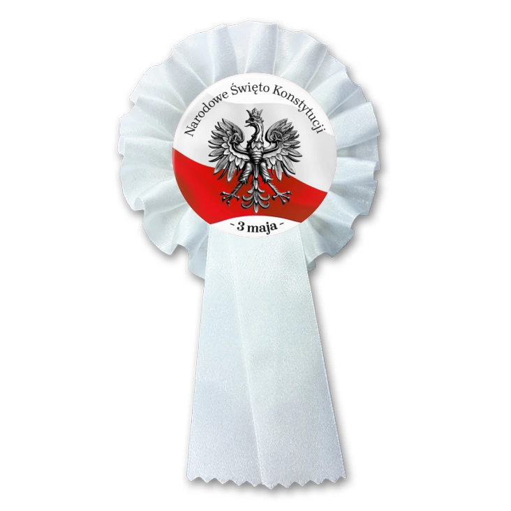 przypinka kotylion Narodowe Święto Konstytucji z srebrnym godłem 3 maja