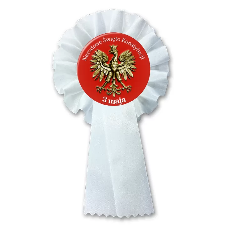 przypinka kotylion Narodowe Święto Konstytucji 3 maja złote godło na czerwonym tle