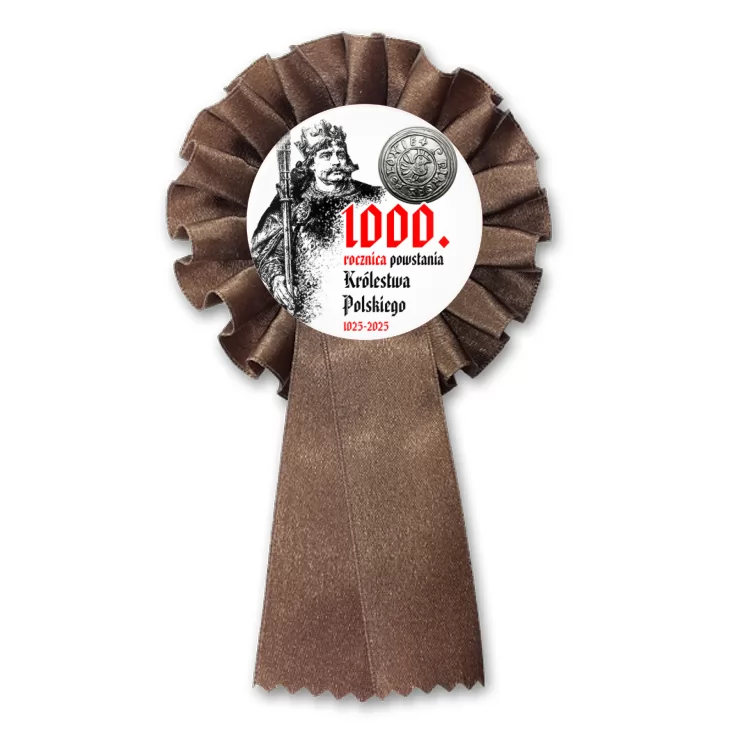 przypinka kotylion 1000 rocznica Królestwa Polskiego z denarem
