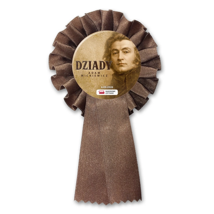 przypinka kotylion Dziady Adam Mickiewicz sepia