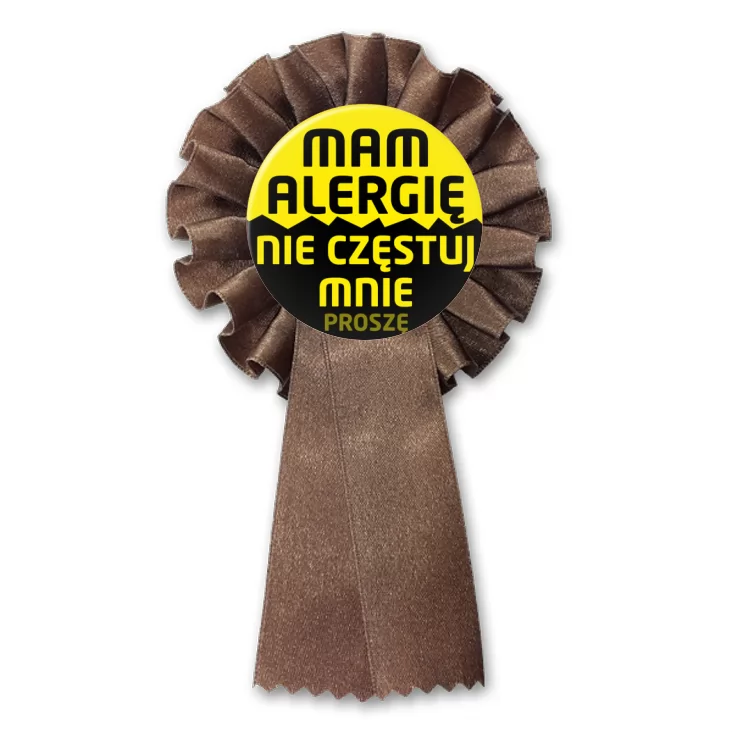 przypinka kotylion Mam alergię nie częstuj mnie proszę