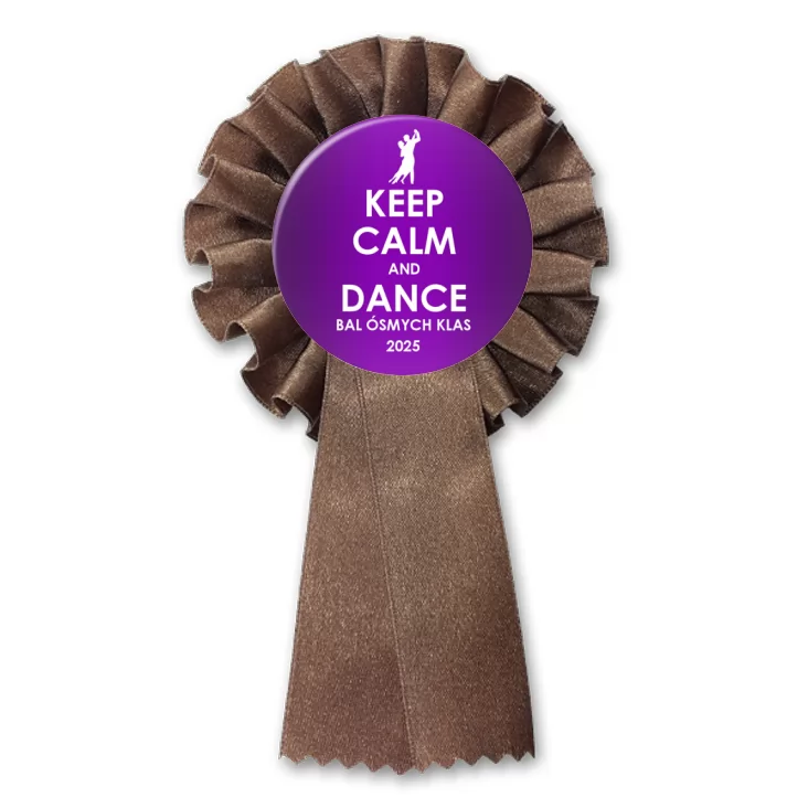 przypinka kotylion Bal Ósmych Klas keep calm and dance fioletowa