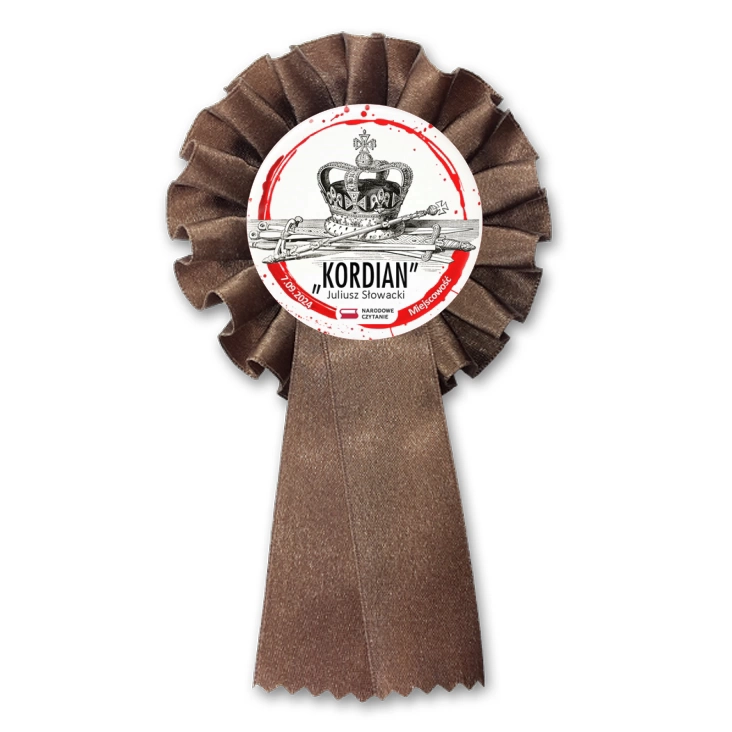przypinka kotylion Narodowe Czytanie Kordian korona cara