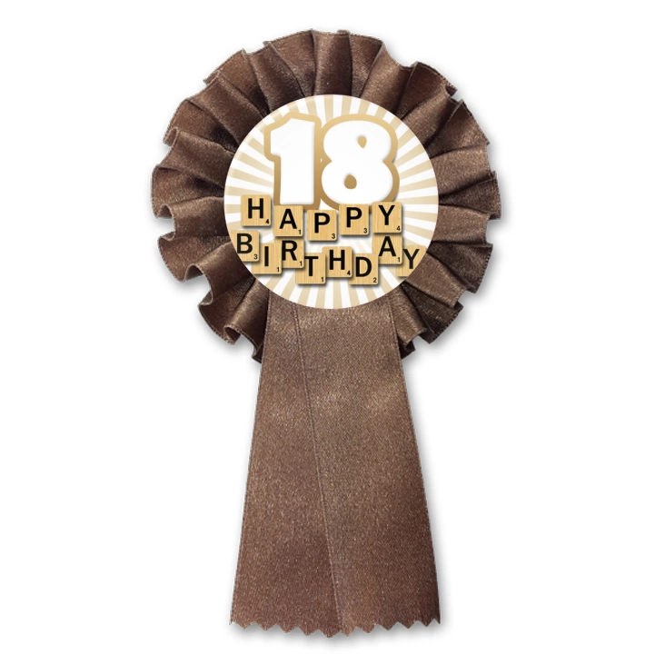 przypinka kotylion Osiemnastka Happy Birthday scrabble