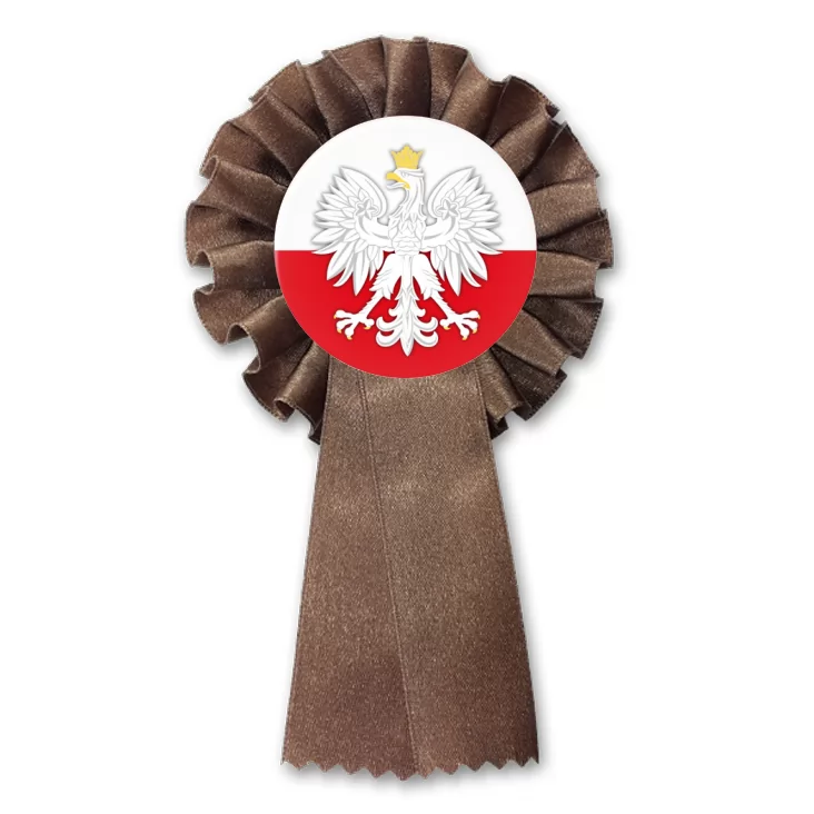 przypinka kotylion Godło - Orzeł na tle biało-czerwonym
