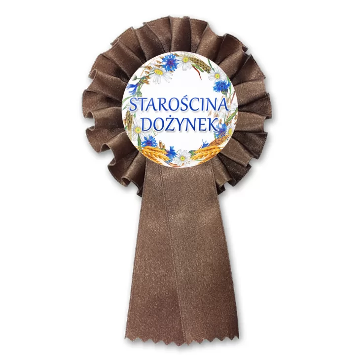 przypinka kotylion Starościna dożynek wieniec z chabrami