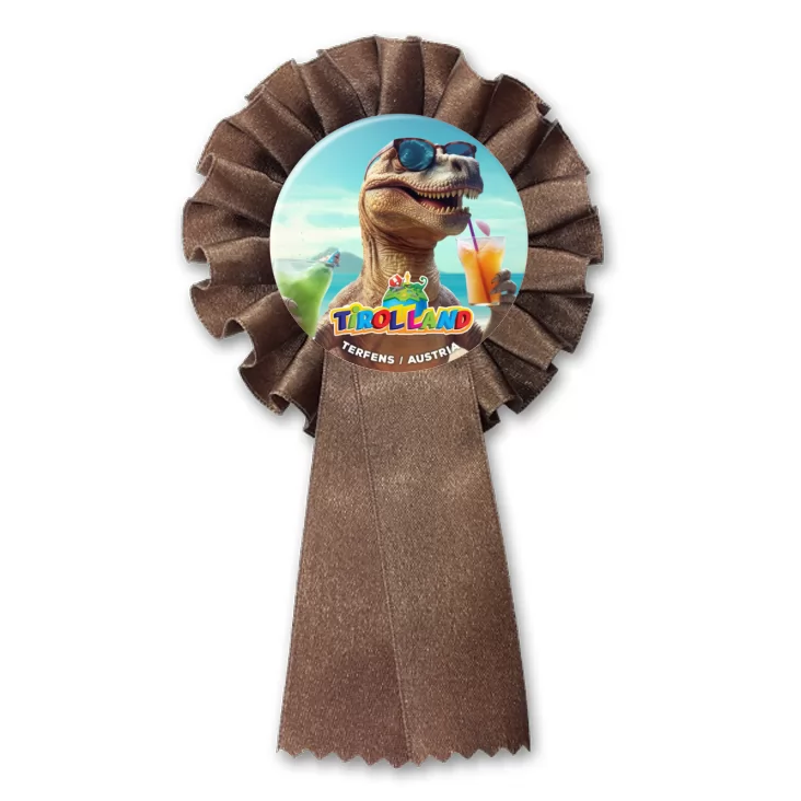 przypinka kotylion Tyranozaur na wakacjach w Tirolland