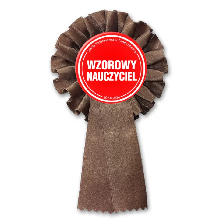 przypinka kotylion Wzorowy nauczyciel czerwone tło