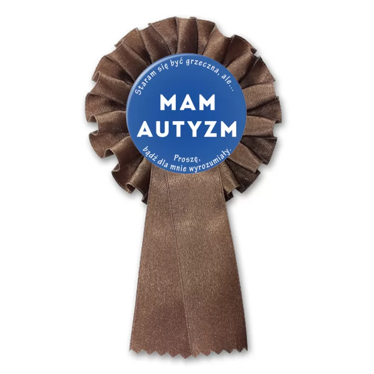 przypinka kotylion Mam autyzm. Staram się być grzeczna.