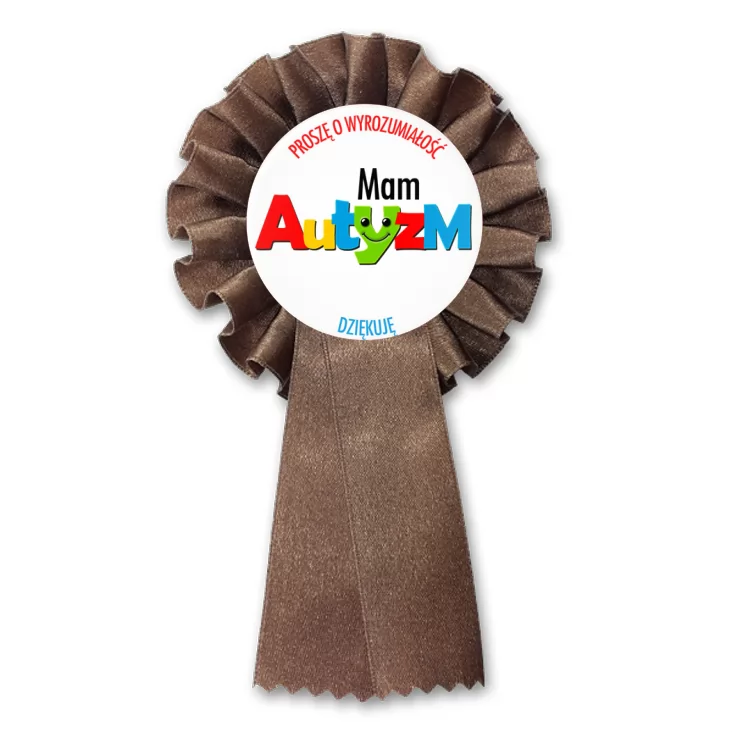 przypinka kotylion Mam autyzm. Barwny napis.