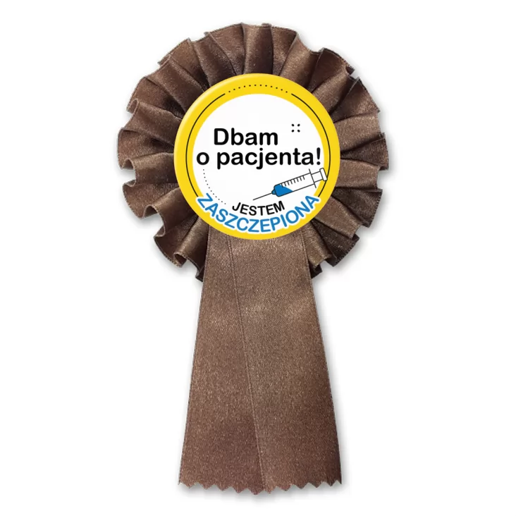 przypinka kotylion Dbam o pacjenta. Jestem zaszczepiona!