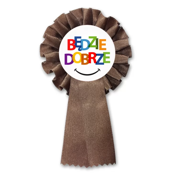 przypinka kotylion Kolorowy napis Będzie dobrze