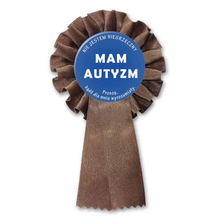przypinka kotylion Mam autyzm. Nie jestem nigrzeczny.
