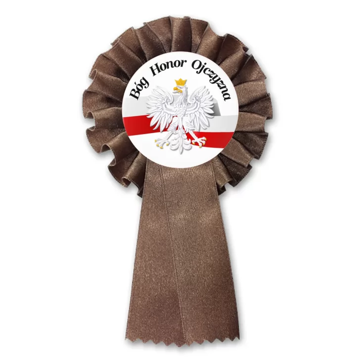 przypinka kotylion Bóg Honor Ojczyzna Orzeł z biało-czerwoną wstęgą