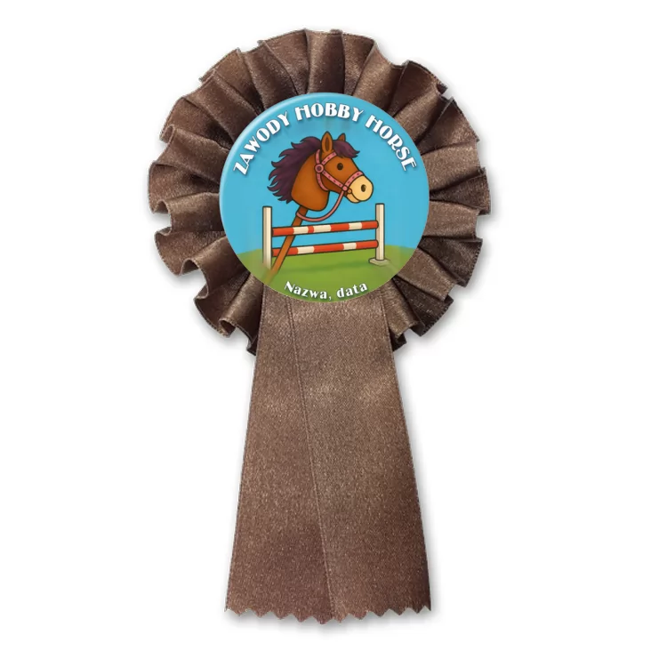 przypinka kotylion Zawody hobby horse na niebieskim tle