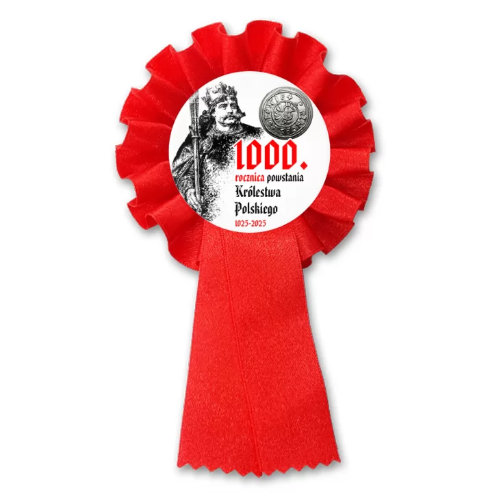 przypinka kotylion 1000 rocznica Królestwa Polskiego z denarem