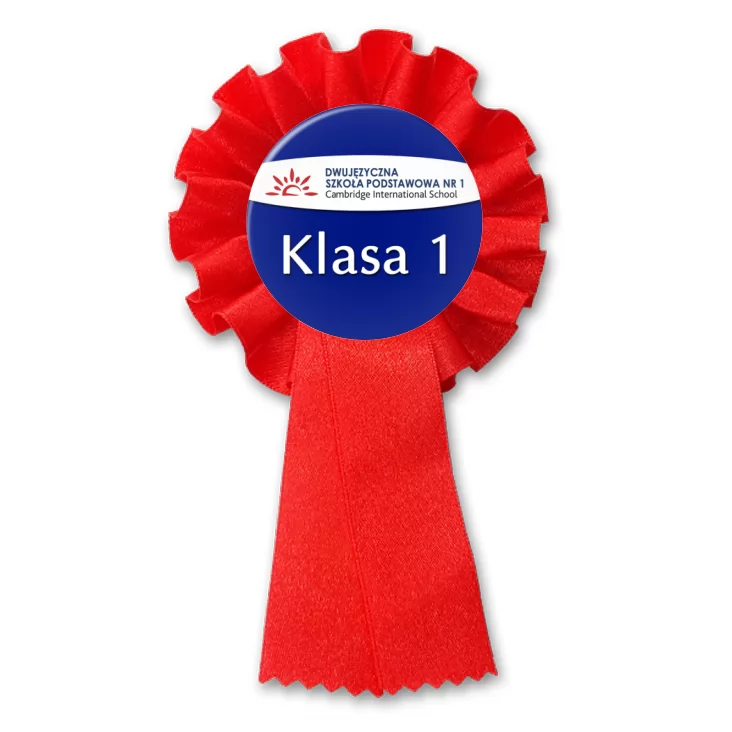 przypinka kotylion Dwujęzyczna Szkoła Ponstawowa nr 1 - klasa 1