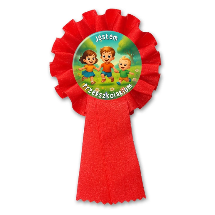 przypinka kotylion Jestem przedszkolakiem dzieci na łące