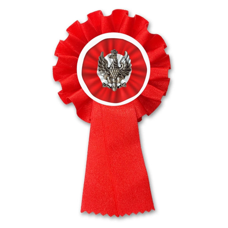 przypinka kotylion Orzełek historyczny biało-czerwona kokarda
