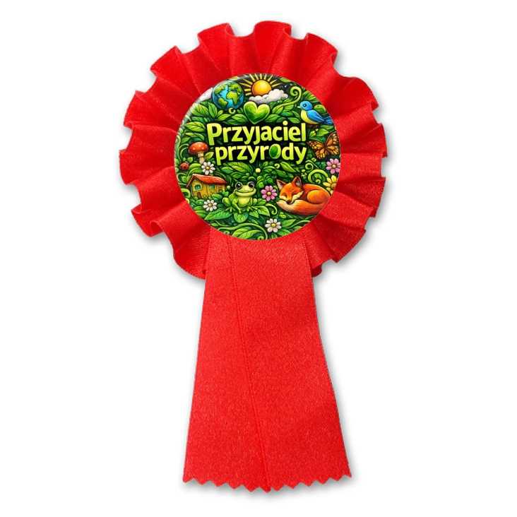 przypinka kotylion Przyjaciel przyrody na kolorowym tle