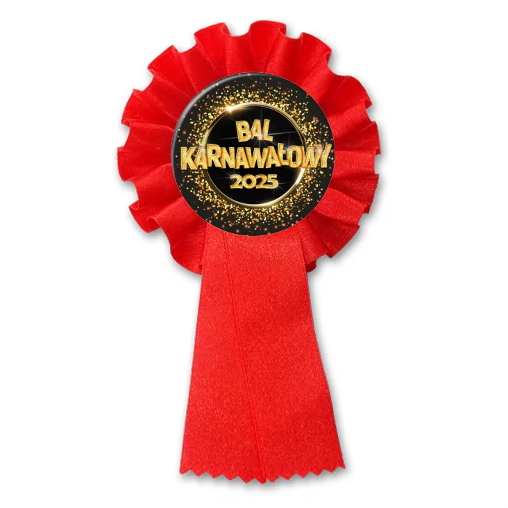 przypinka kotylion Bal Karnawałowy złoty napis