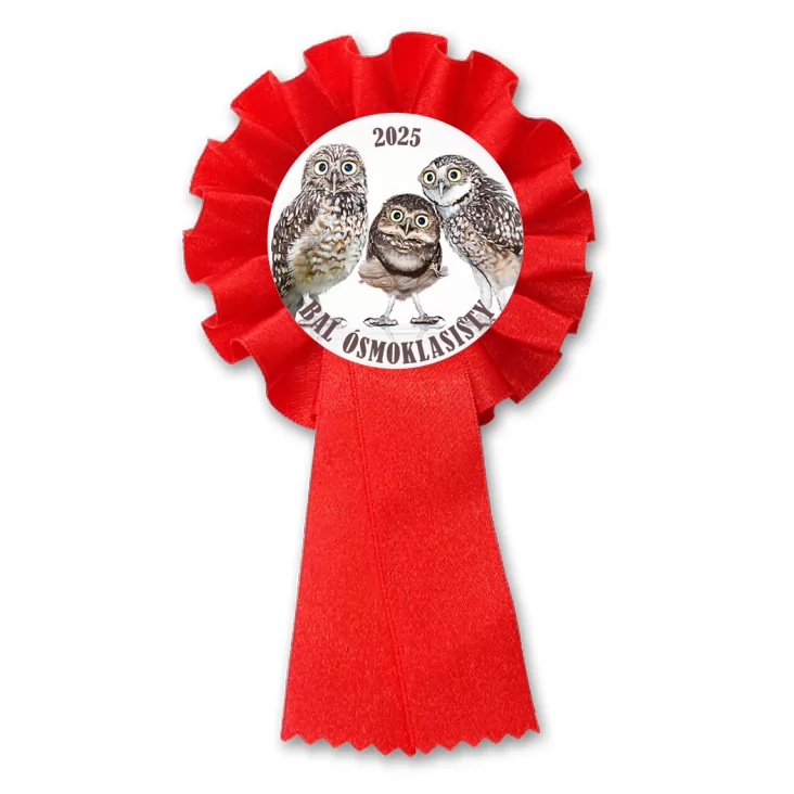przypinka kotylion Bal Ósmoklasisty z trzema sowami
