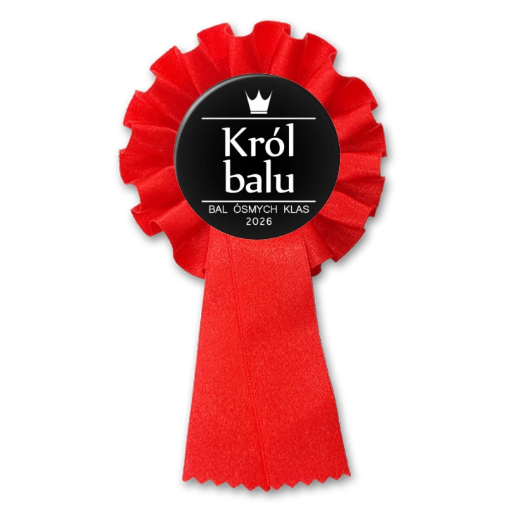 przypinka kotylion Bal Ósmych Klas z koroną król balu