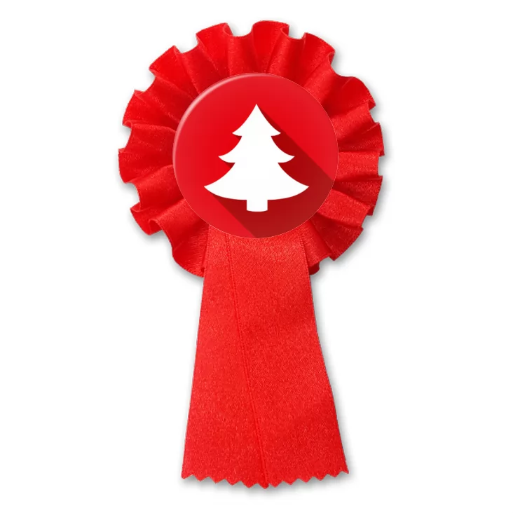 przypinka kotylion Biała choinka na czerwonym tle