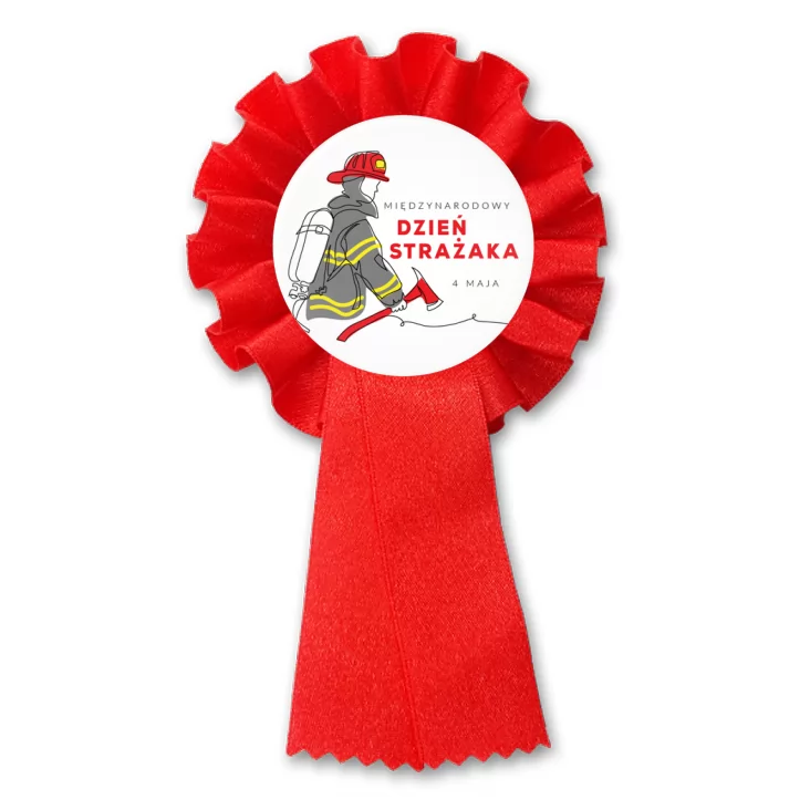 przypinka kotylion Dzień Strażaka 4 maja na białym tle