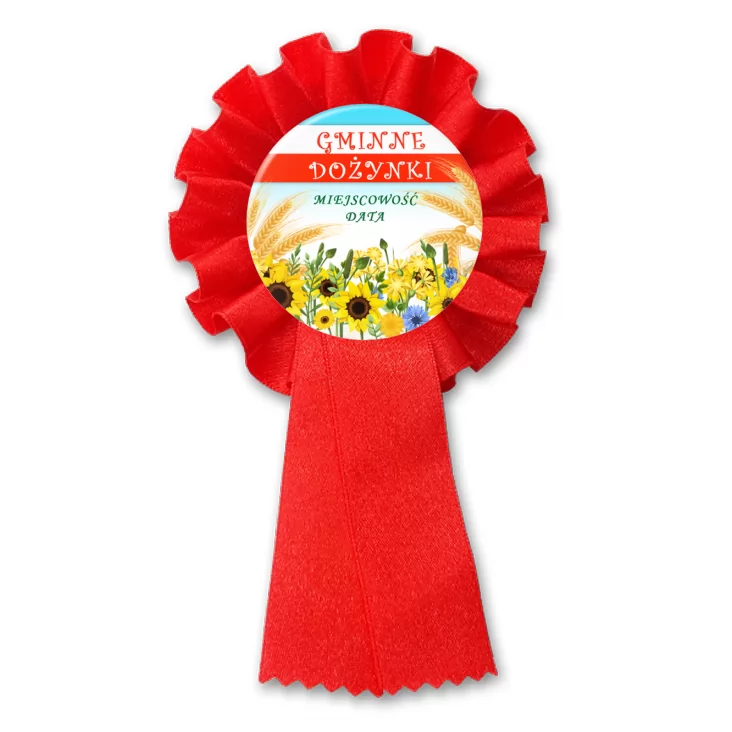 przypinka kotylion Gminne dożynki w słonecznikach i chabrach