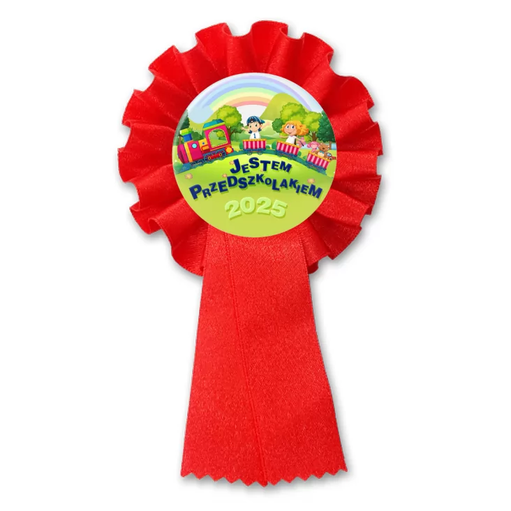 przypinka kotylion Jestem Przedszkolakiem pociąg z dziećmi