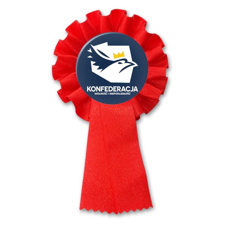 przypinka kotylion Konfederacja logo w inwersji