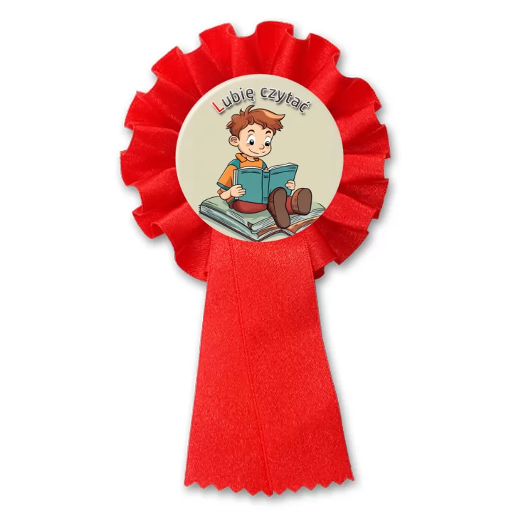 przypinka kotylion Lubię czytać chłopiec z książką