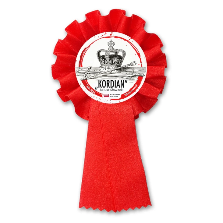 przypinka kotylion Narodowe Czytanie Kordian korona cara