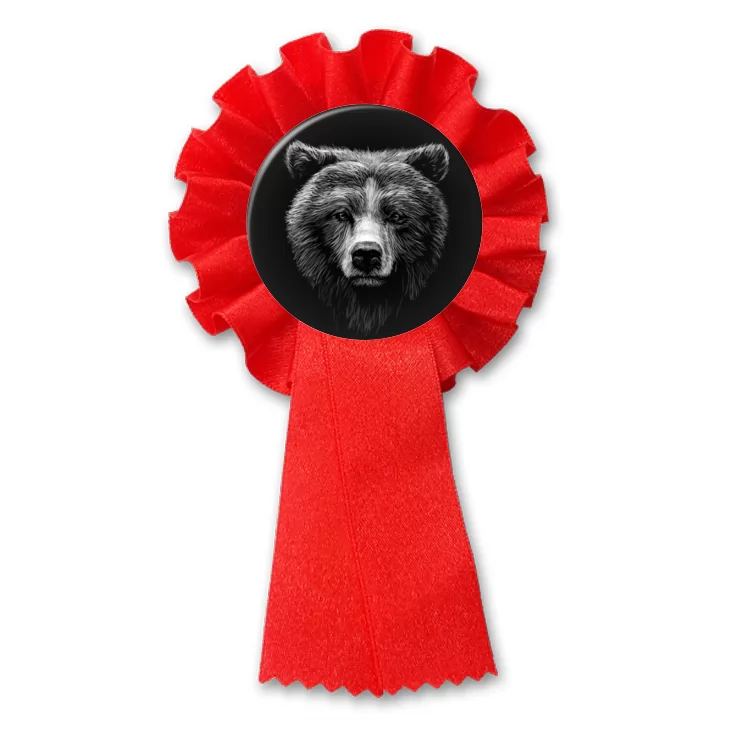 przypinka kotylion Niedźwiedź na czarnym tle