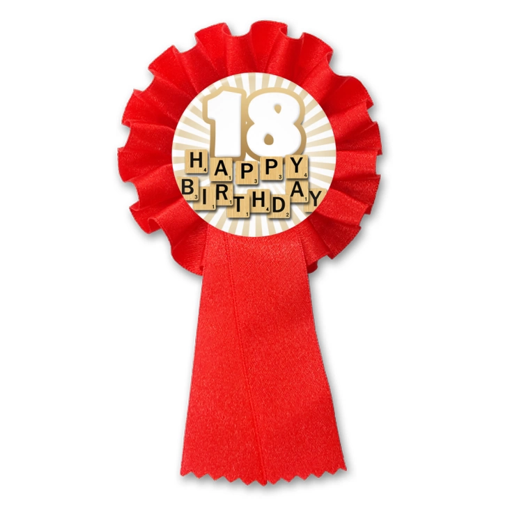 przypinka kotylion Osiemnastka Happy Birthday scrabble