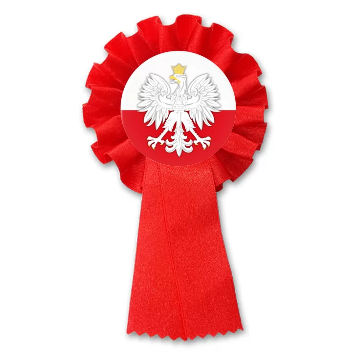 przypinka kotylion Godło - Orzeł na tle biało-czerwonym