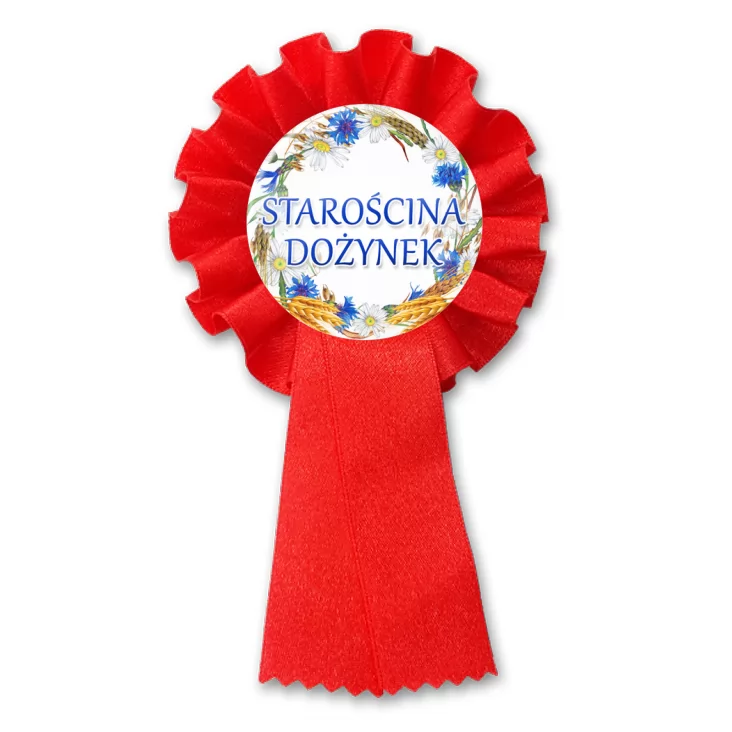 przypinka kotylion Starościna dożynek wieniec z chabrami