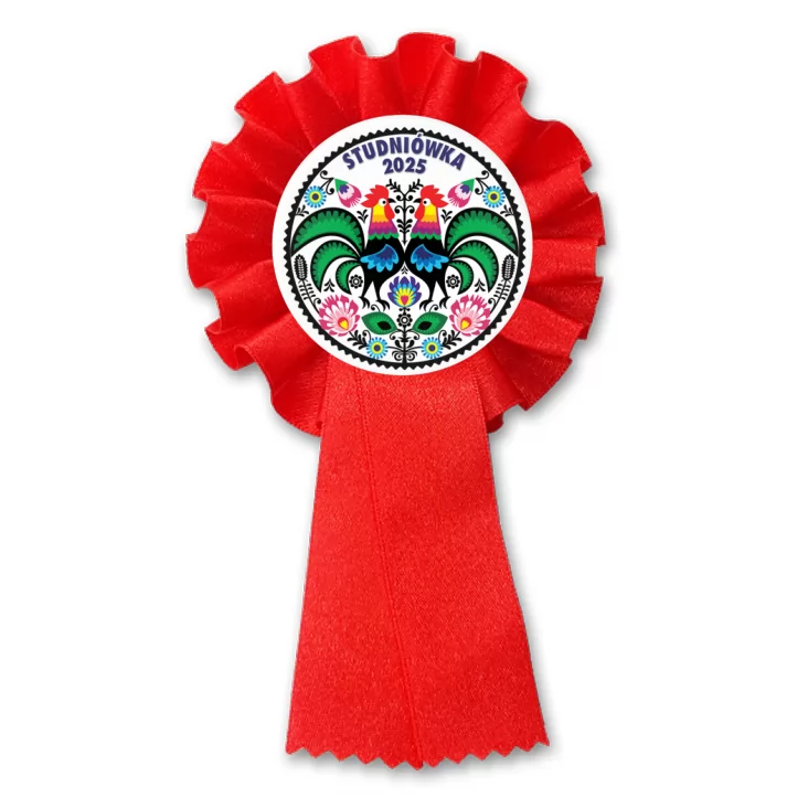 przypinka kotylion Studniówka folk z kogutami
