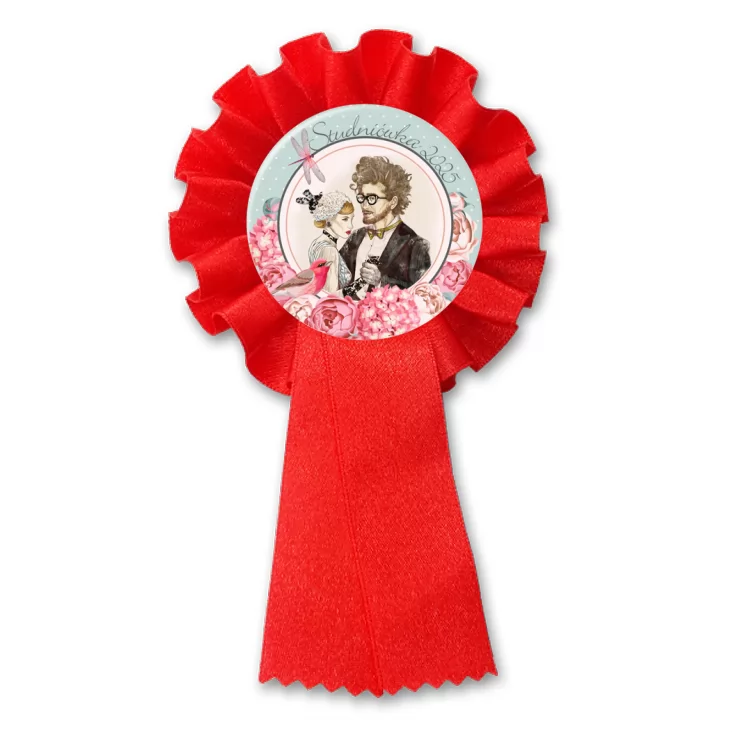 przypinka kotylion Studniówka para z panem Kleksem, gilem i różami