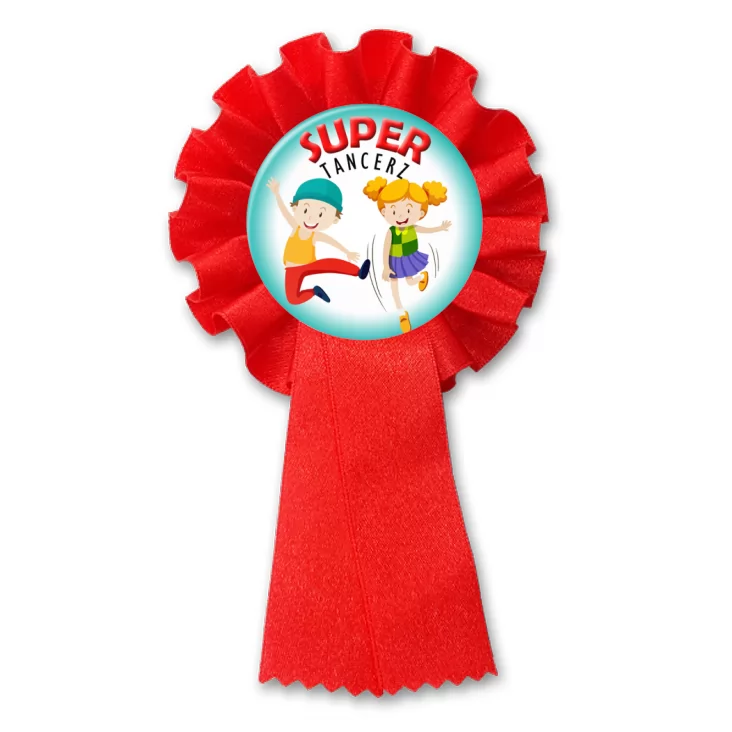 przypinka kotylion Super tancerz na turkusowym tle