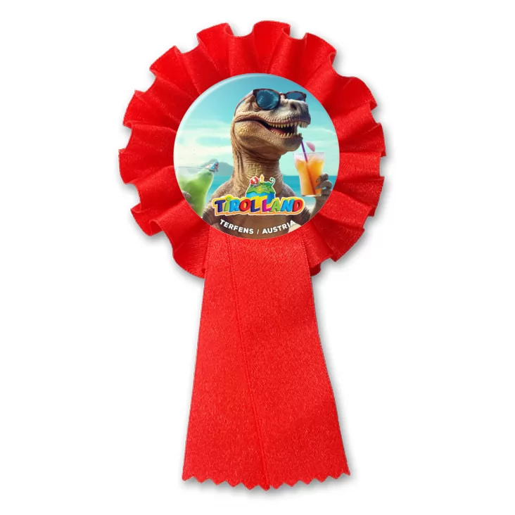 przypinka kotylion Tyranozaur na wakacjach w Tirolland