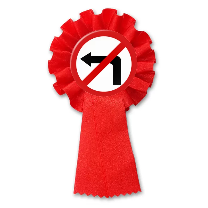 przypinka kotylion Zakaz skrętu w lewo